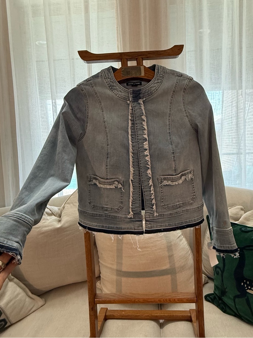 Nautica Gray Frayed Denim Jacket